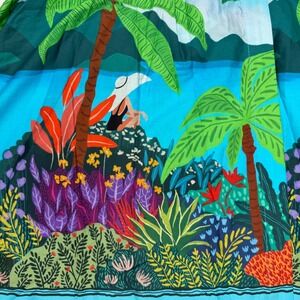 CELINA MOON Wrap Mini Dress Tropical Palm Print V Neck Elbow Sleeve Women M‎ New